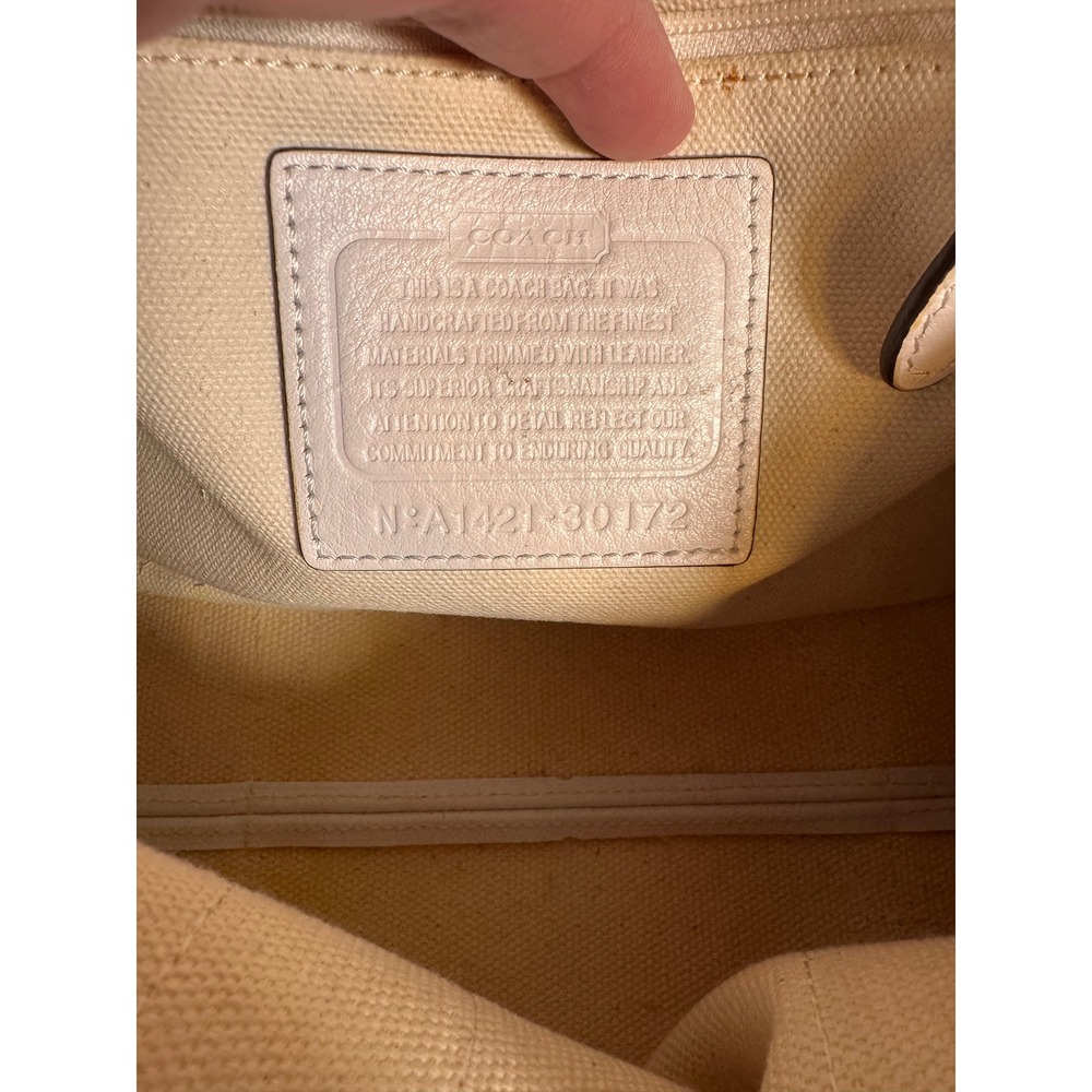 Coach Bleecker Mini Preston Satchel Yellow White Stripe Canvas Leather 30172 - Picture 7 of 7